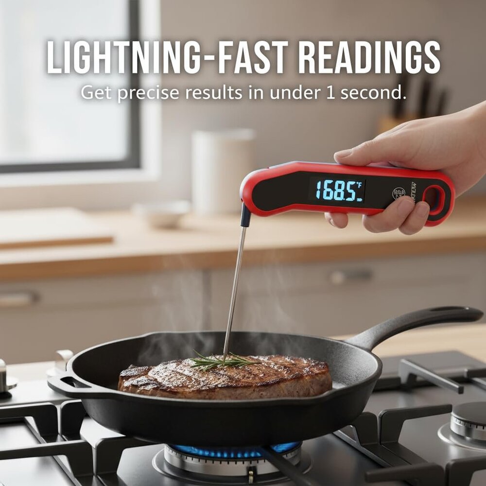 Instant Read Meat Thermometer Digital with Auto Rotate Large LCD Display & Sleep - Picture 3 of 7